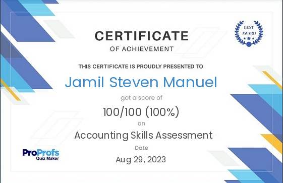 Accounting skills assessment certificate