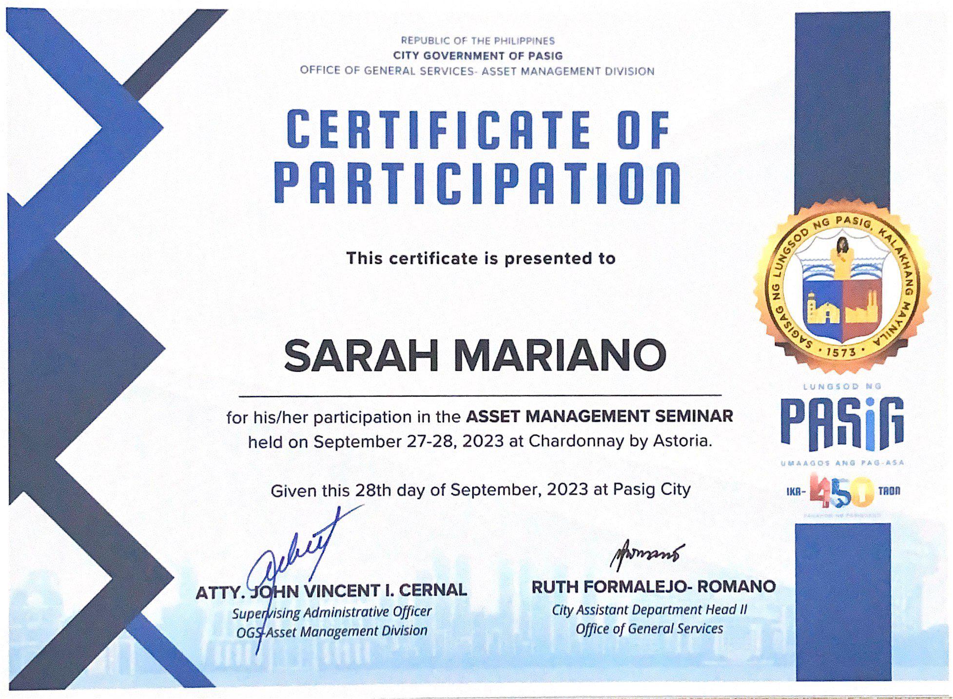 Asset Management Seminar