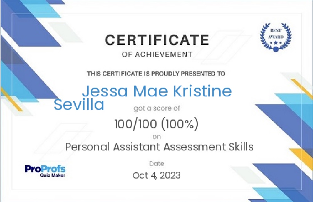 Personal Assistant Assessment Skills