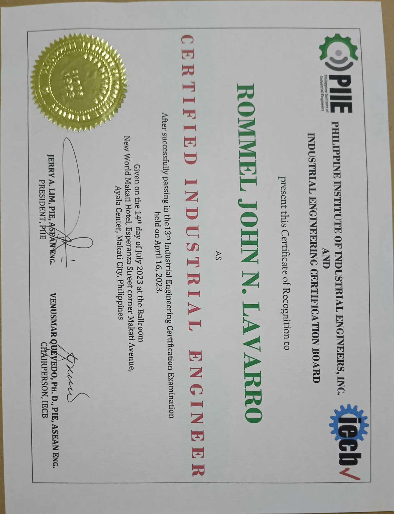 Certified Industrial Engineer