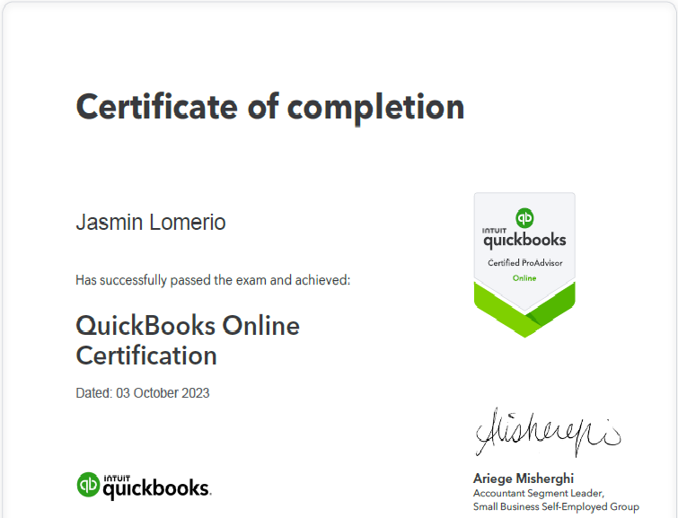 Certified Quickbooks ProAdvisor