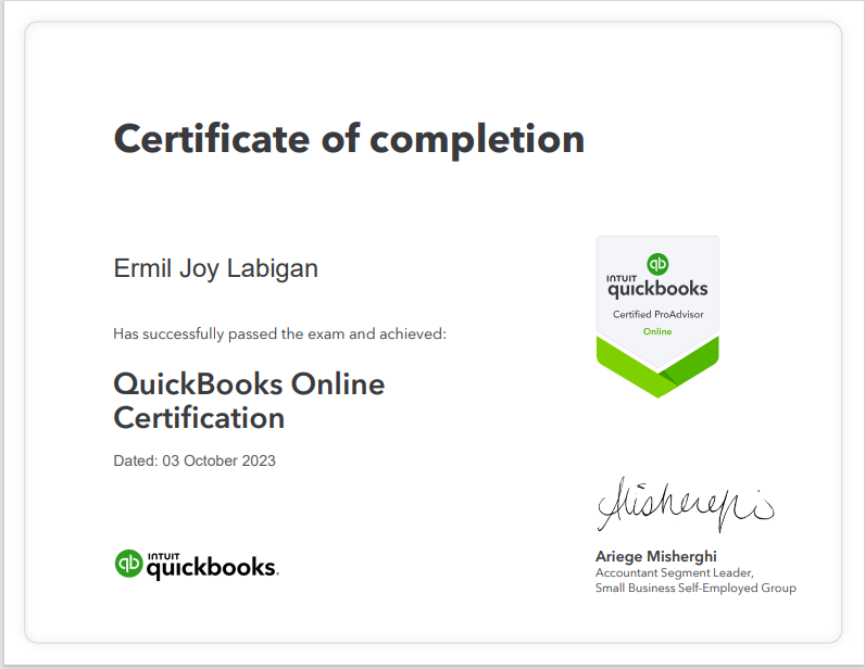Quickbooks Online - Certified ProAdvisor