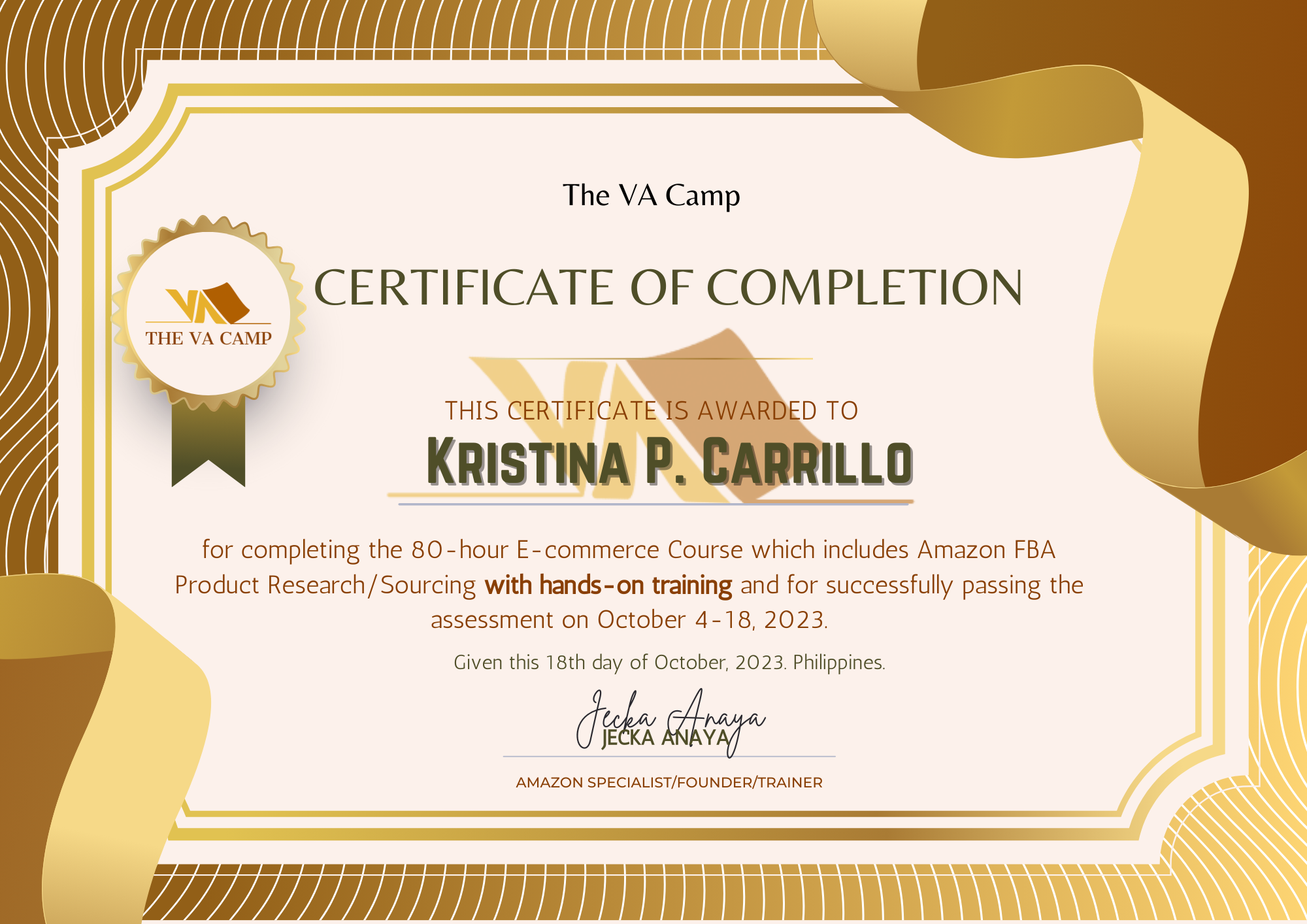 Amazon FBA Product Research/Sourcing Certificate