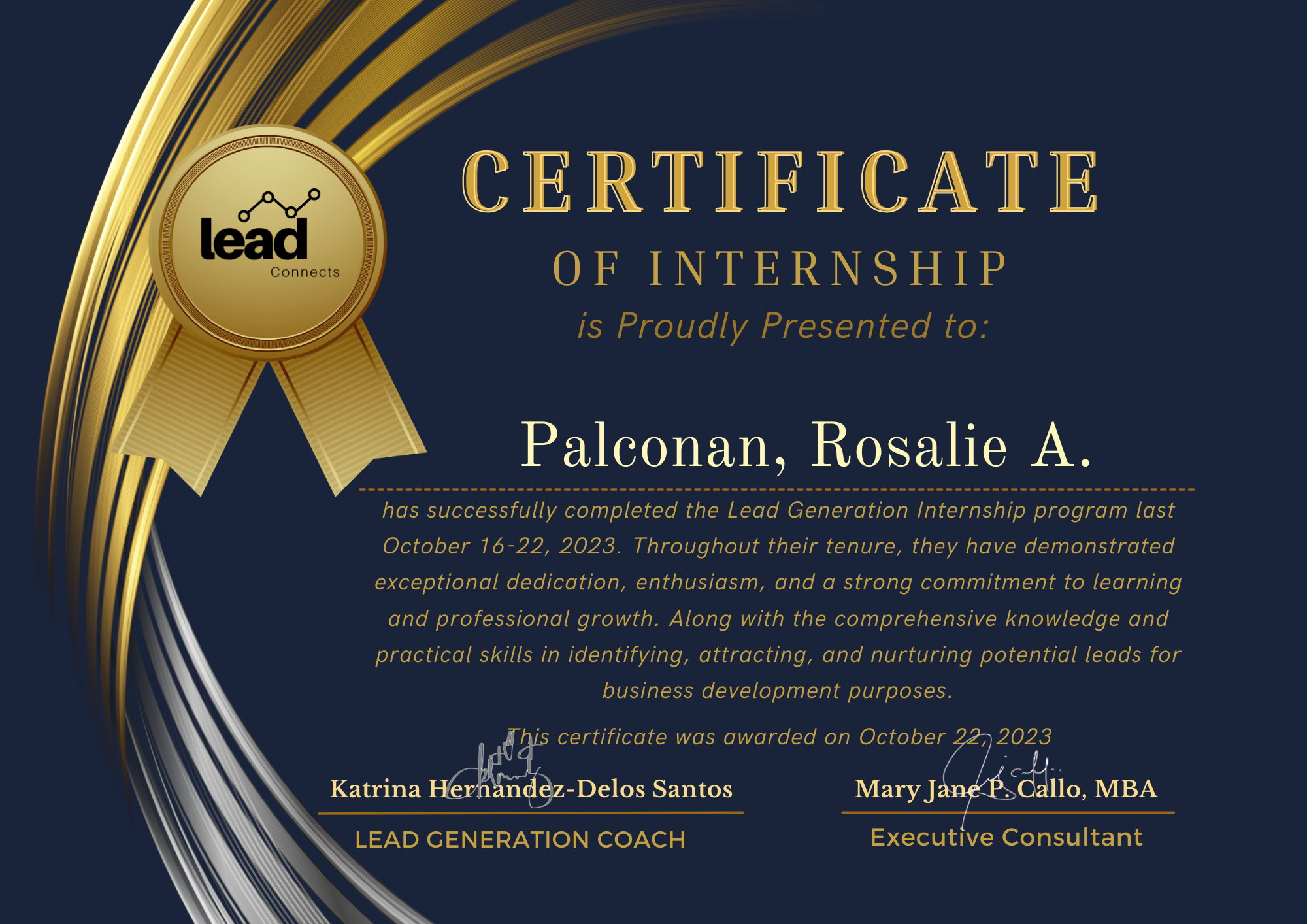 Lead Generation Internship Certificate