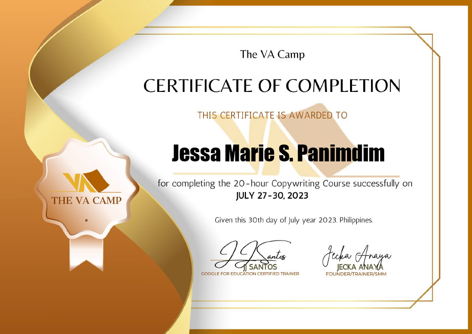 Copywriting Course Completion