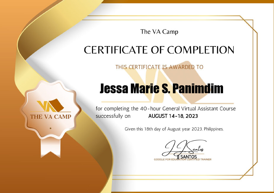 General Virtual Assistant Course Completion