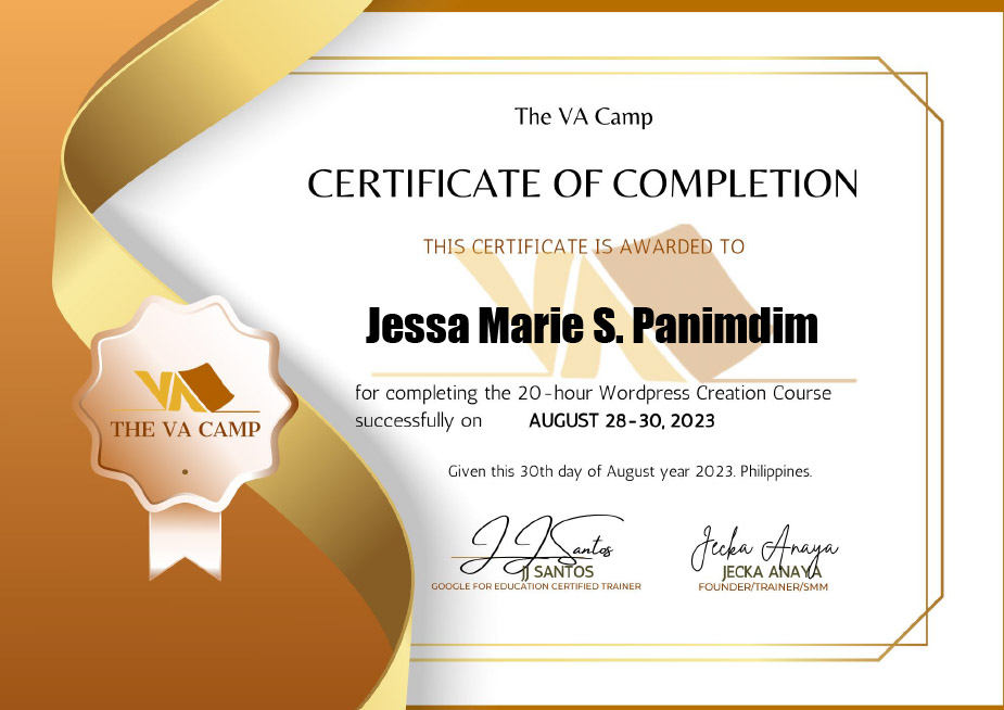 Wordpress Creation Course Completion