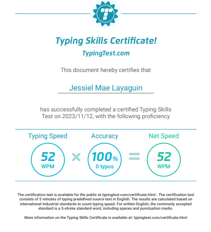 Typing Skills Certificate
