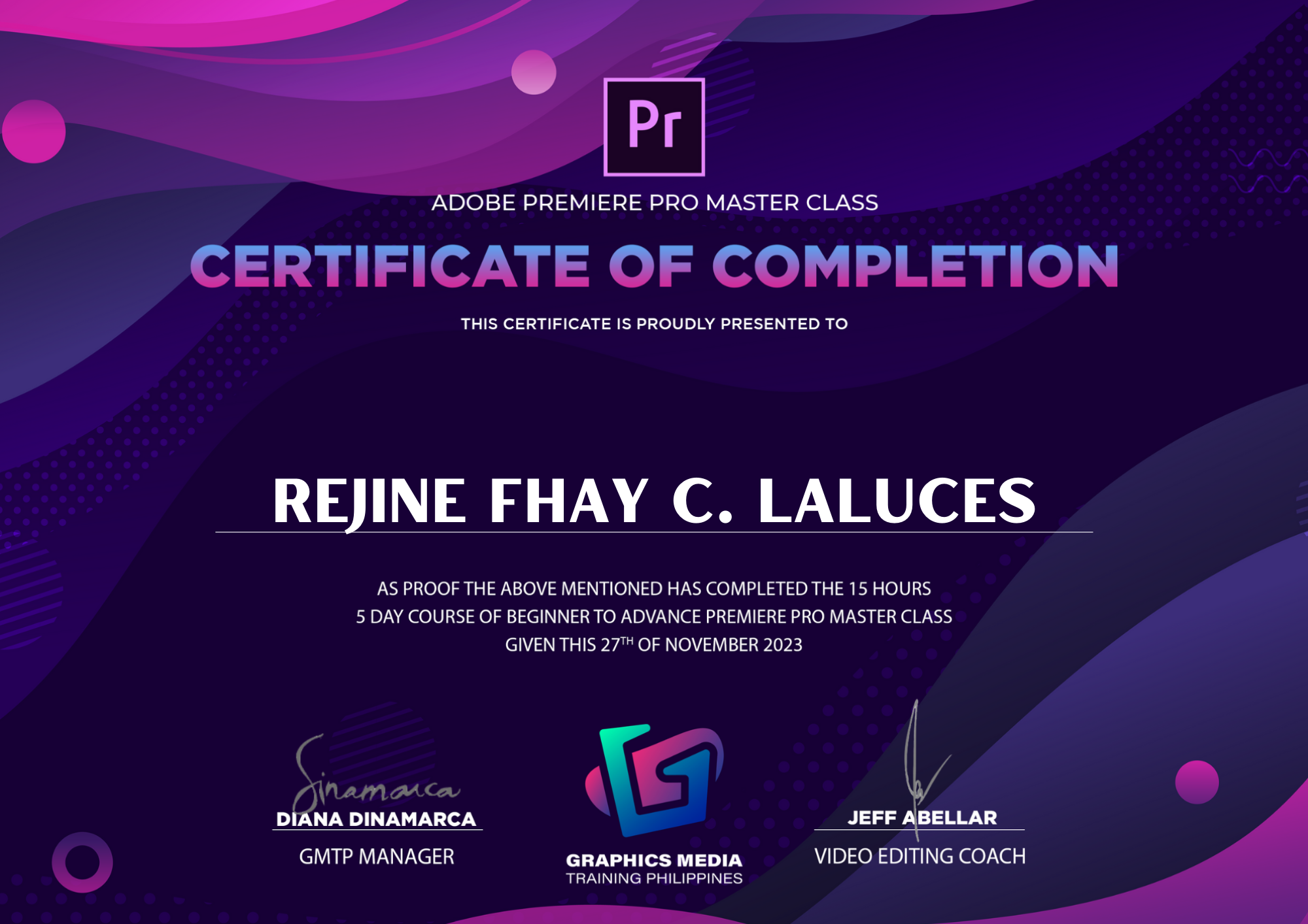 Adobe Premiere Pro Master Class Training Certificate