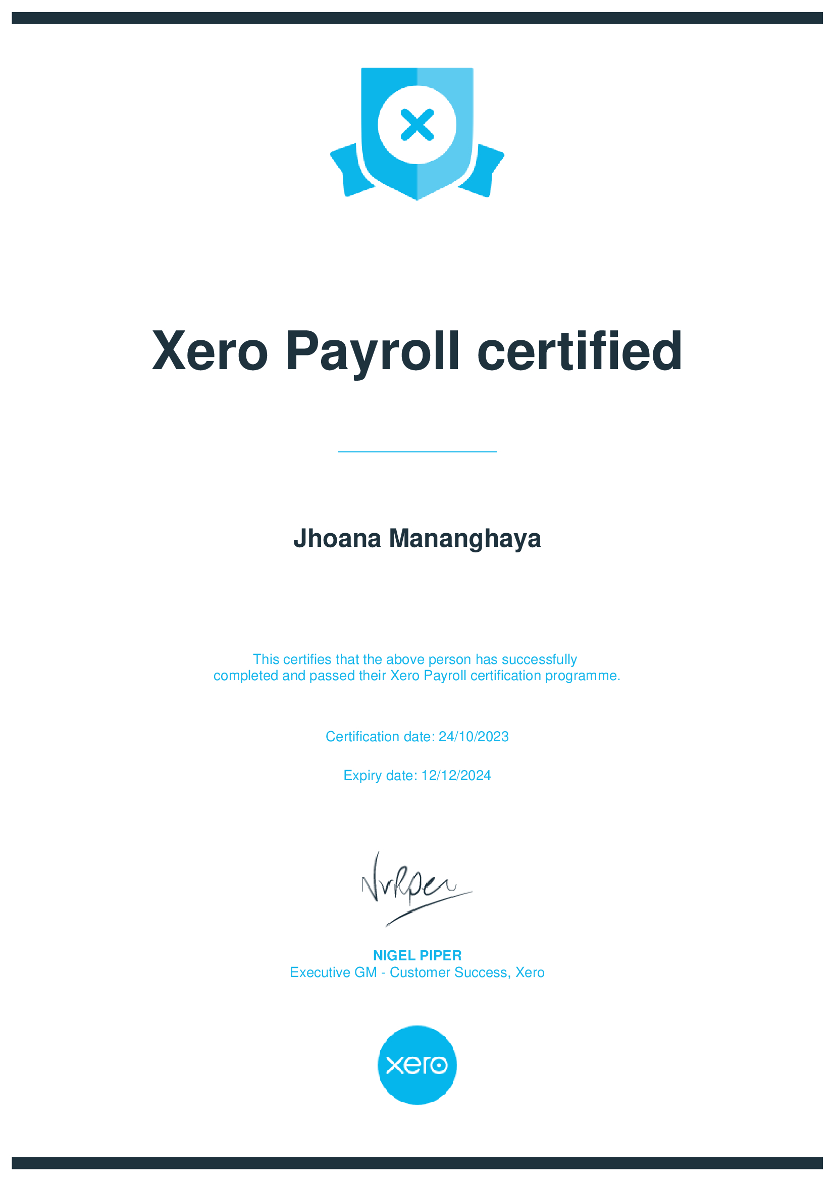 XERO payroll cert