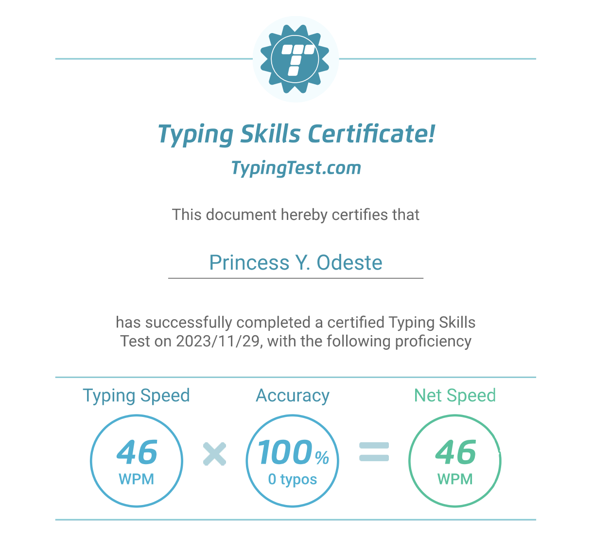 Typing Skills Certificate