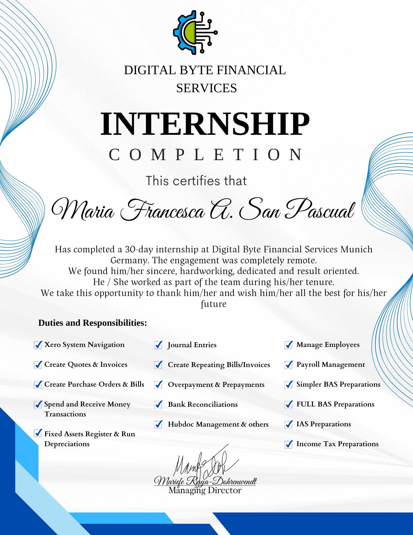 Xero Internship Certification