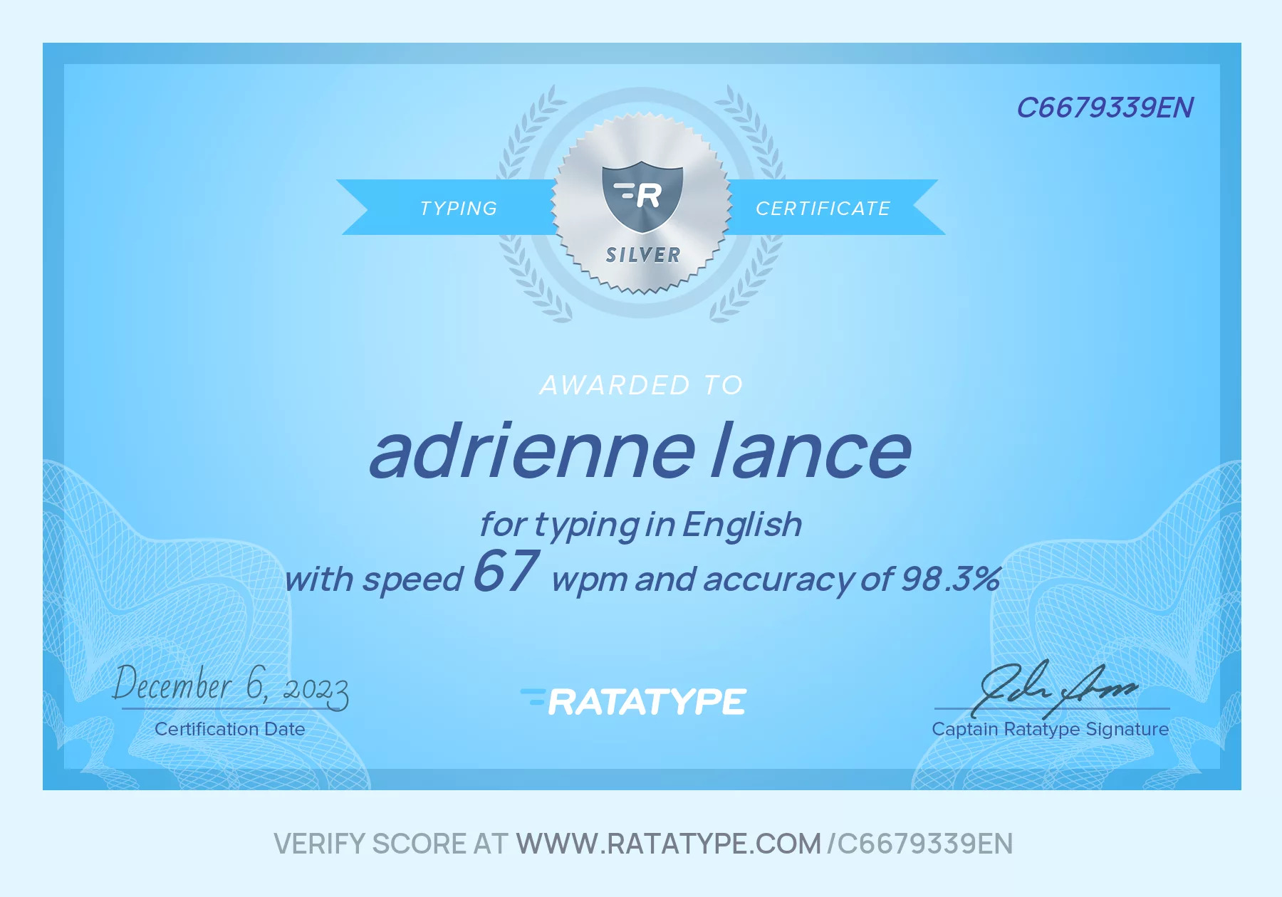 Typing test result