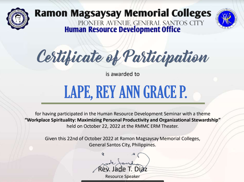 HRDO "Workplace Spirituality: Maximizing Personal Productivity and Organizational Stewardship"