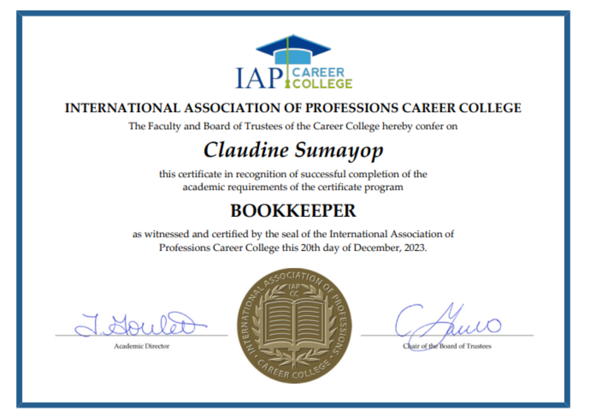 Bookkeeping Certificate