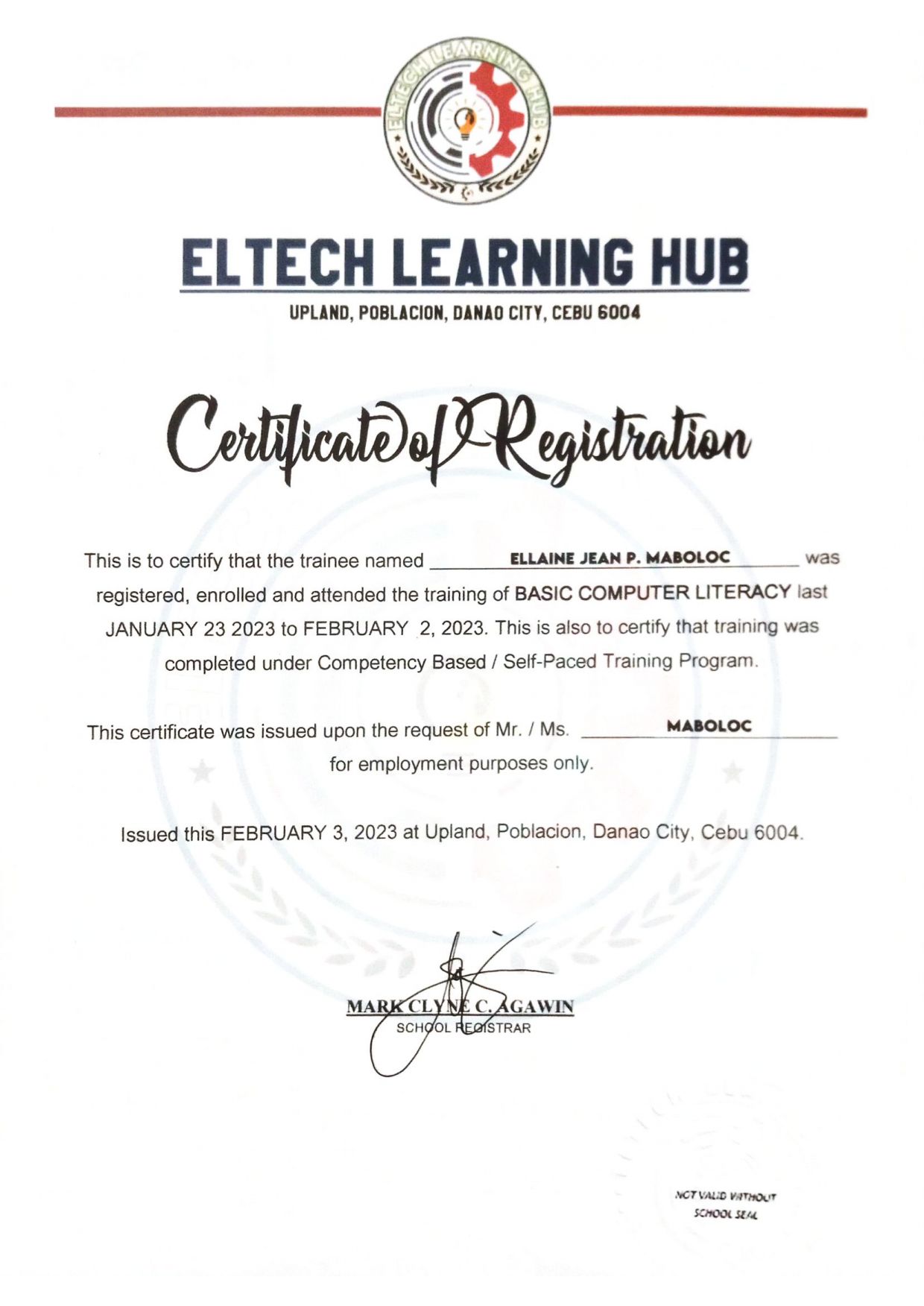 Certificate of Registration