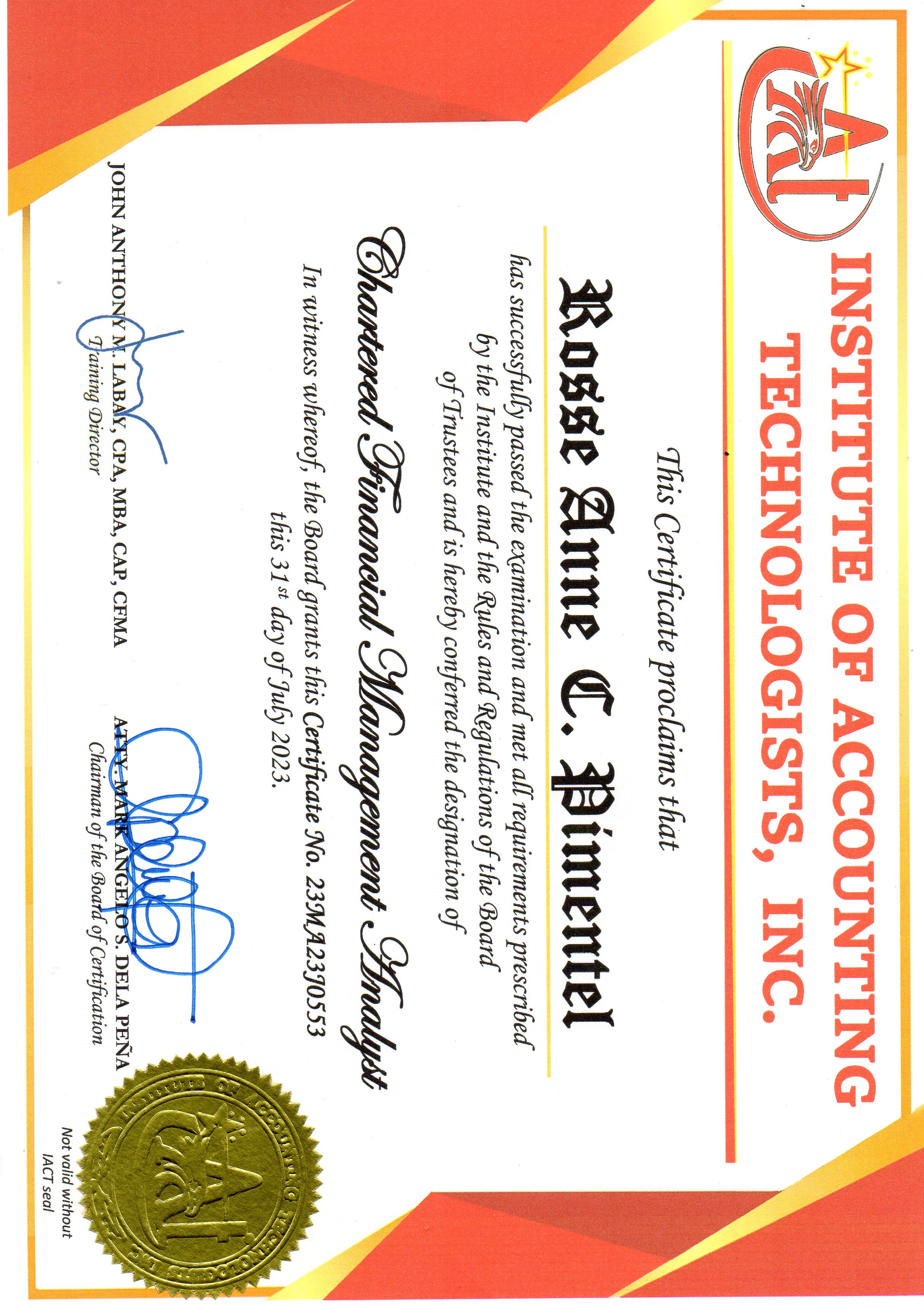 CHARTERED FINANCIAL MANAGEMENT ANALYST