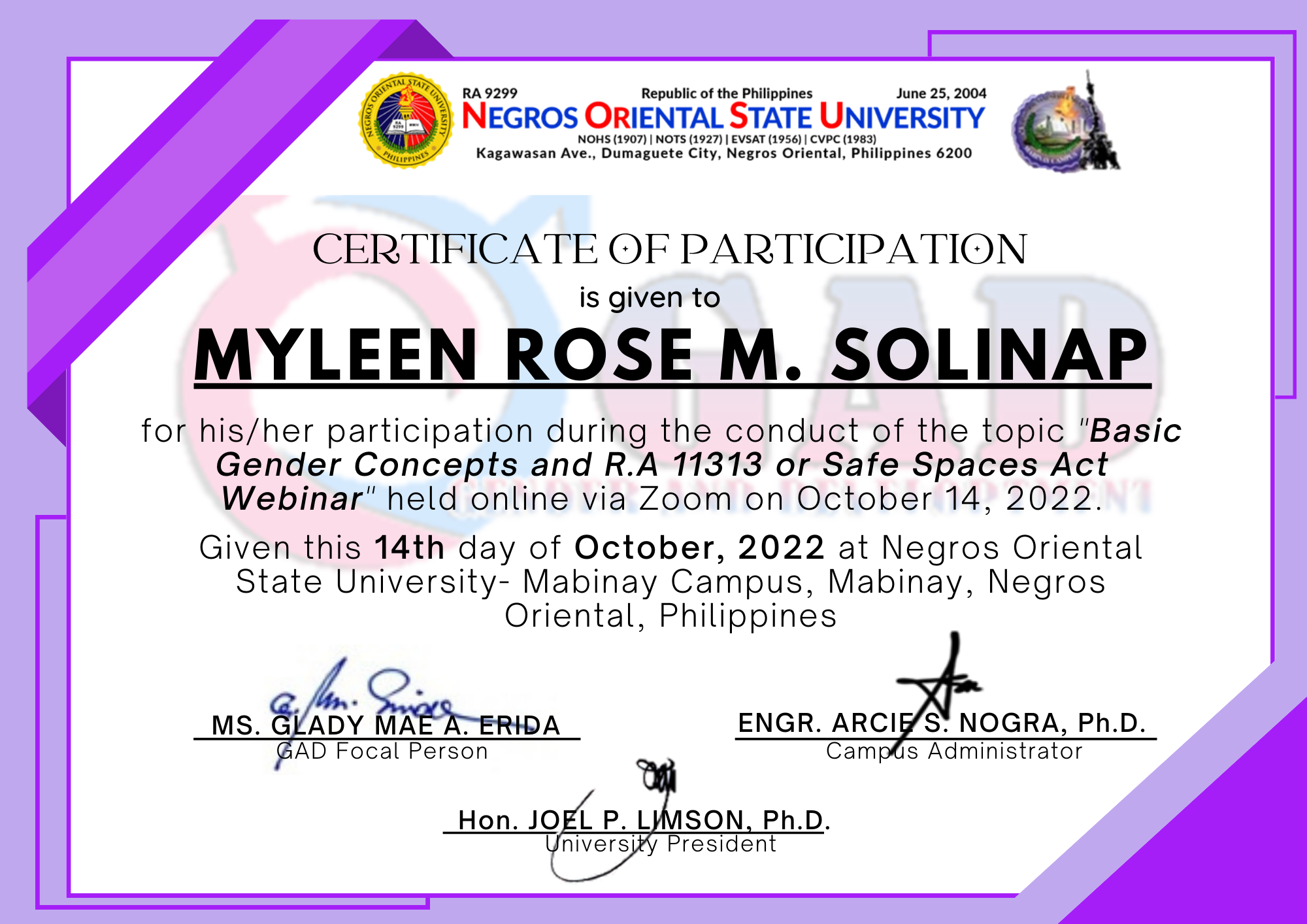 Cert. of Participation