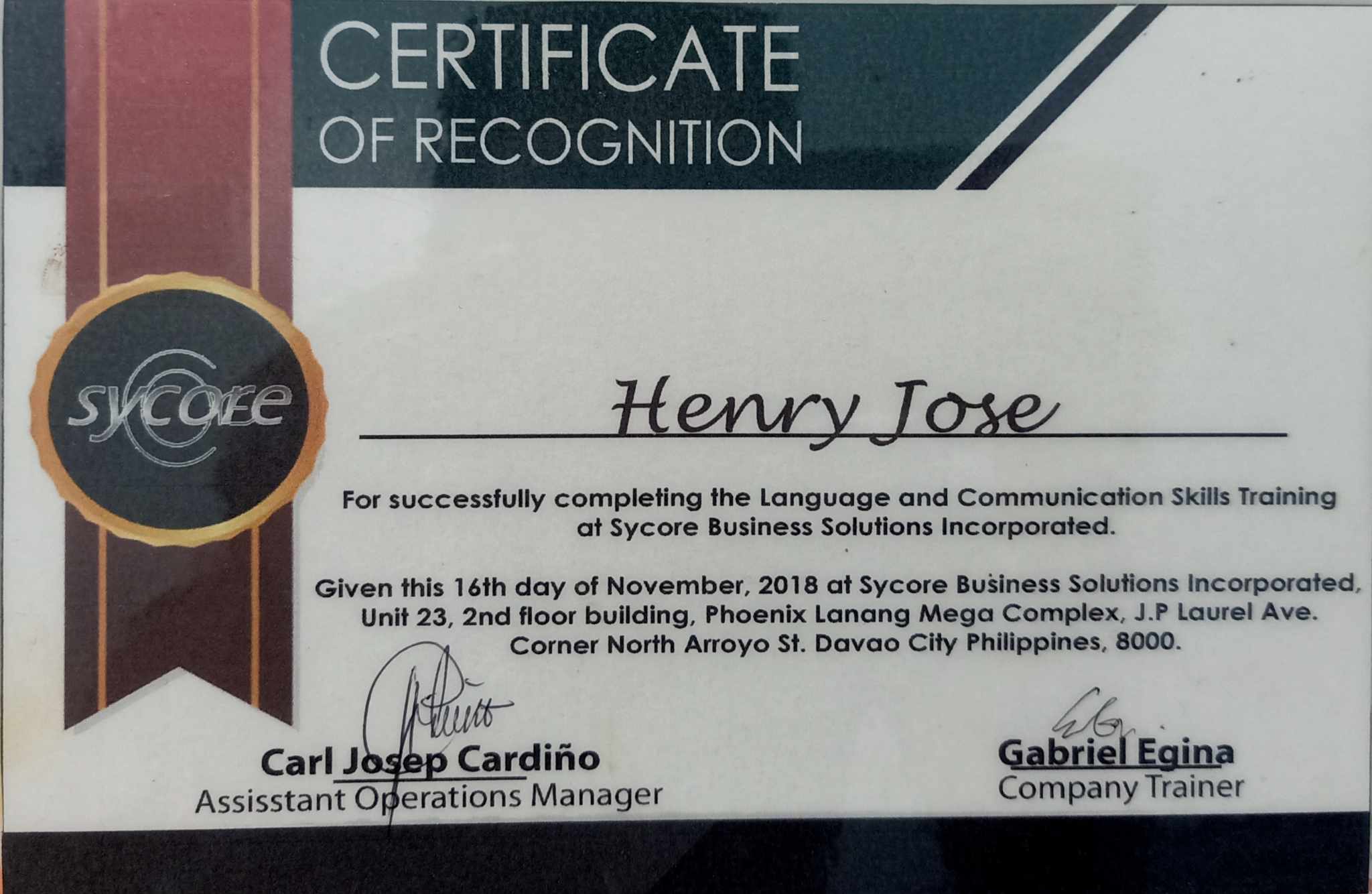 Language Training Certificate