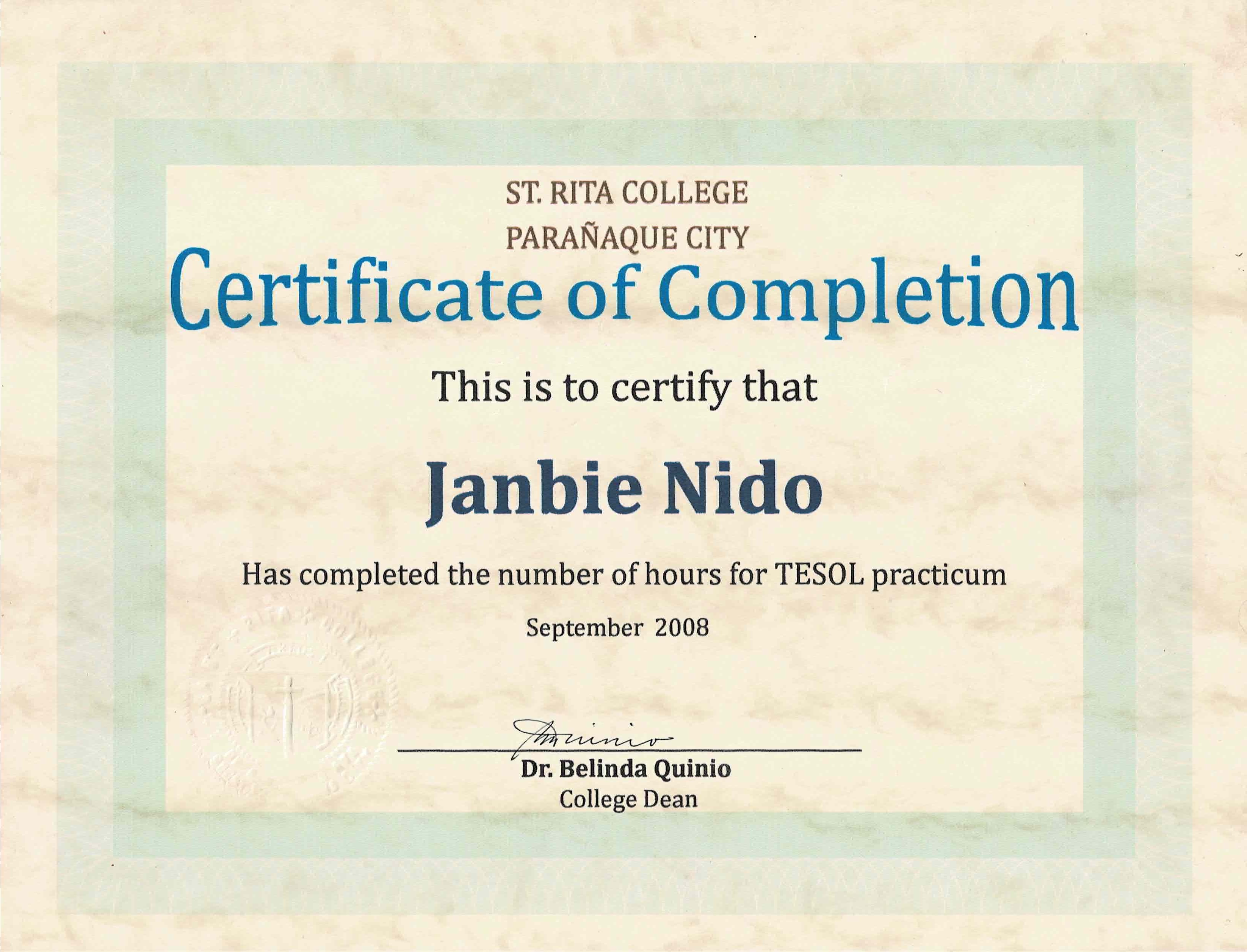 TESOL OJT Completion