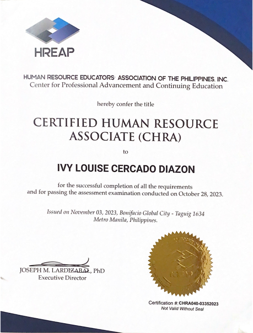 CERTIFIED HUMAN RESOURCE ASSOCIATE
