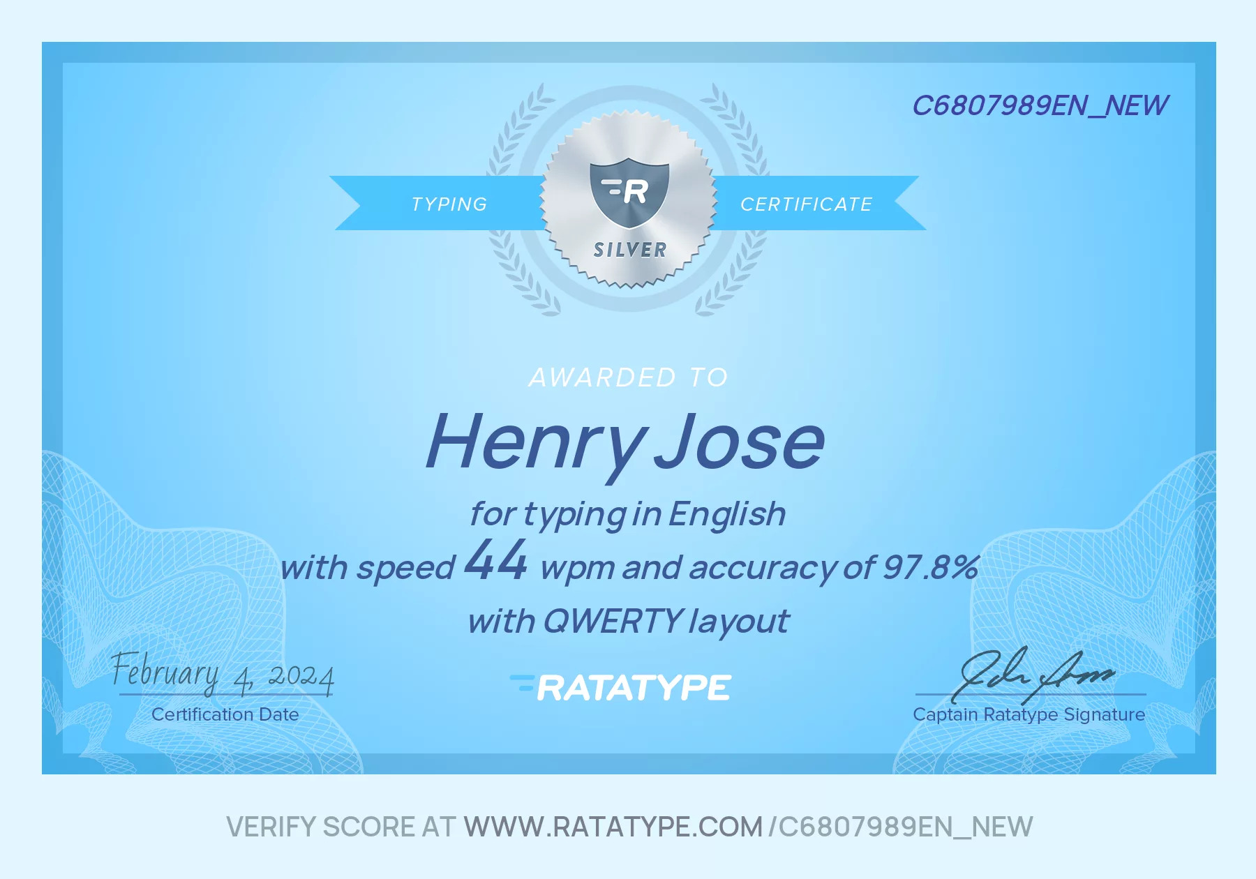 Typing Skills Certificate