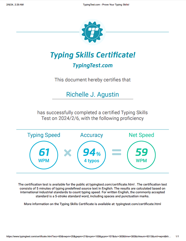 Typing Skill Certificate