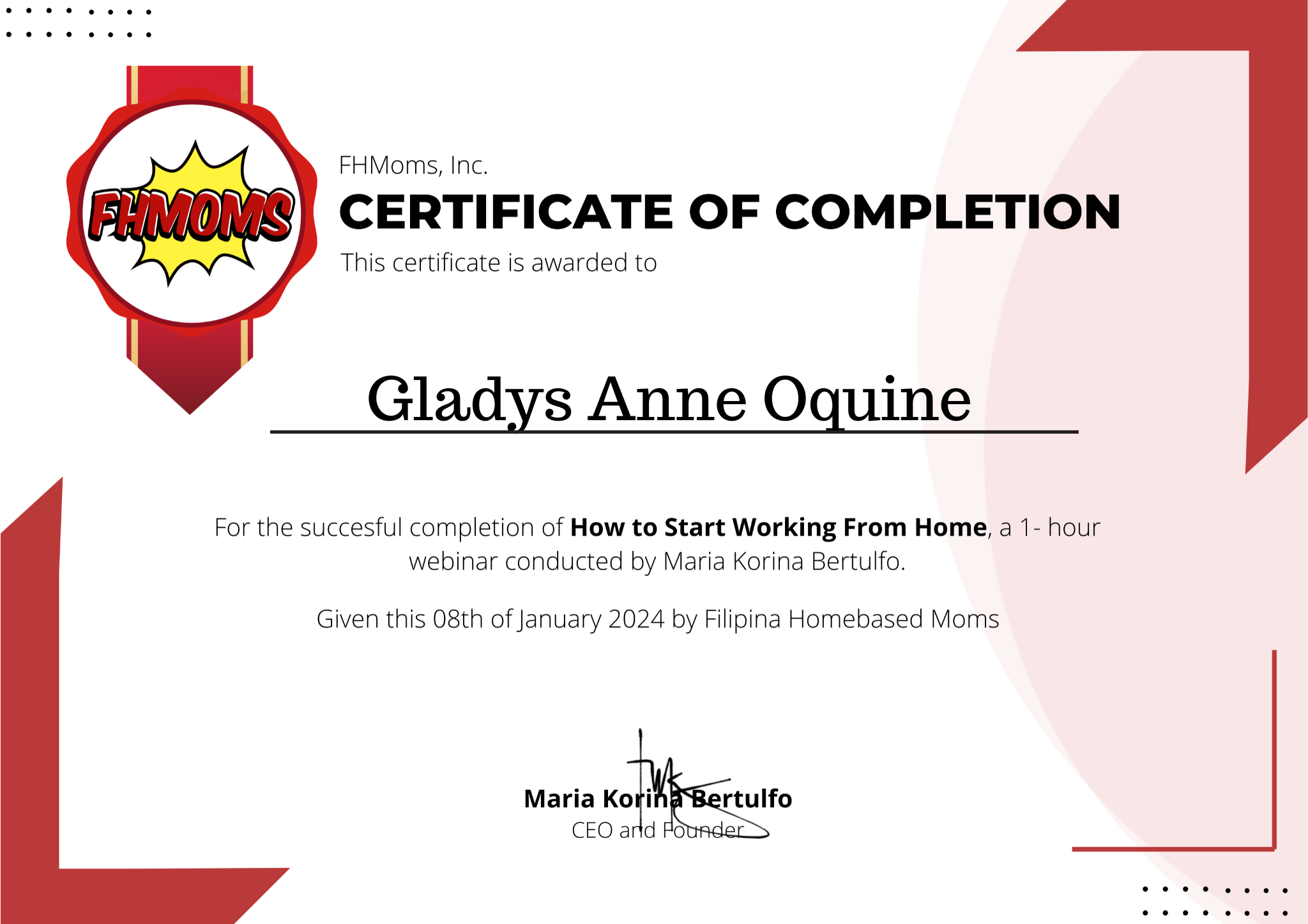 Certificate of Completion