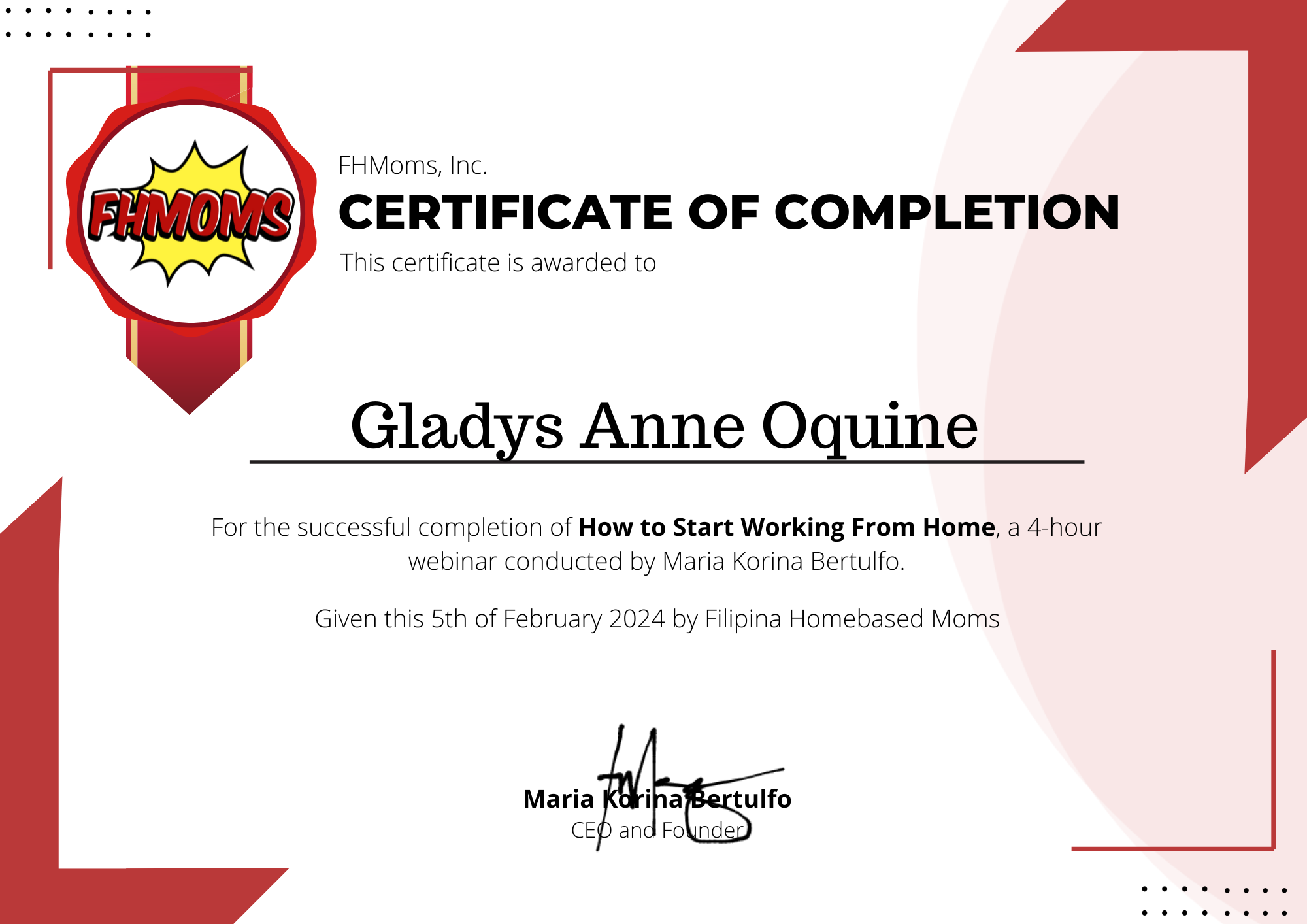 Certificate of Completion