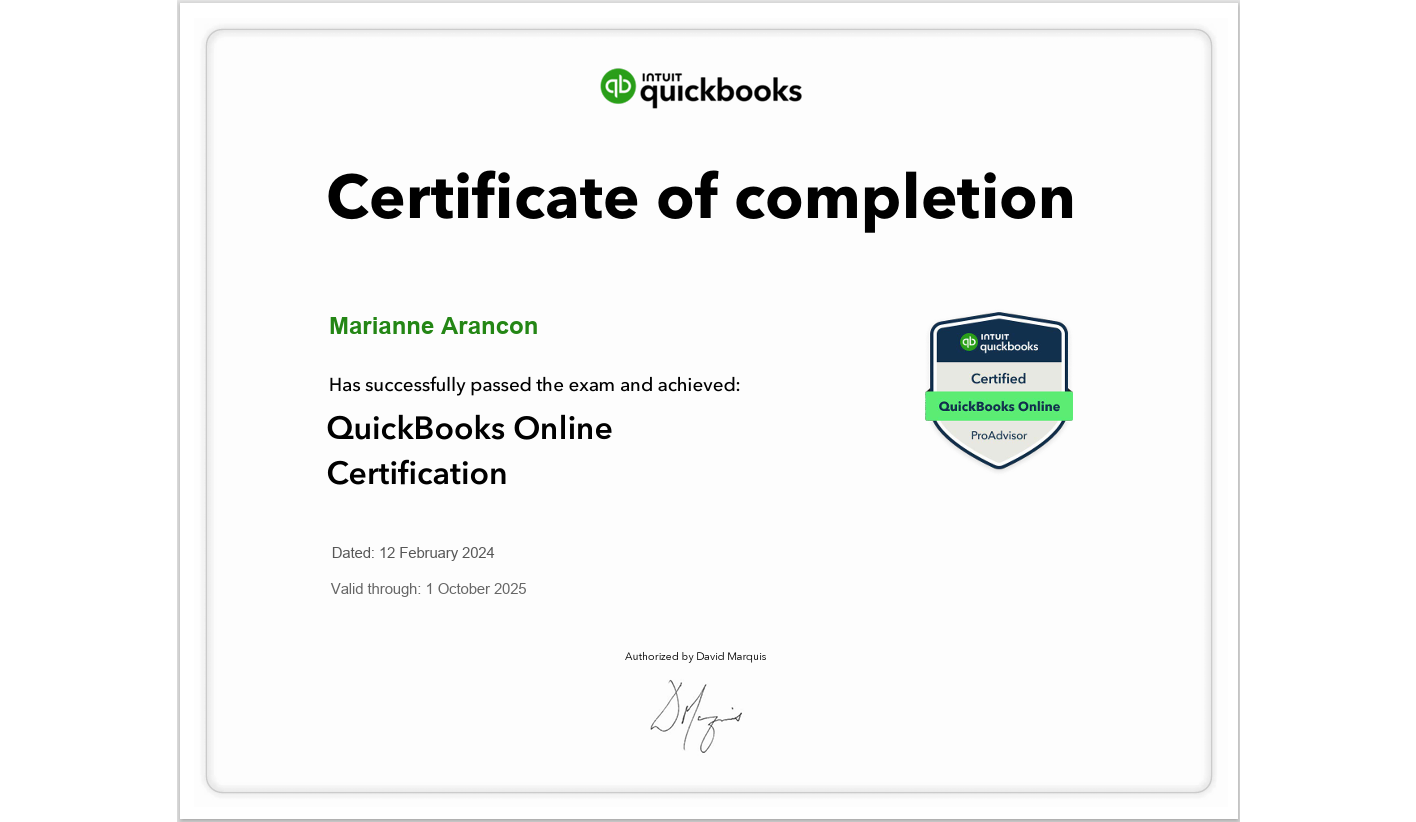 Quickbooks Online Certicate