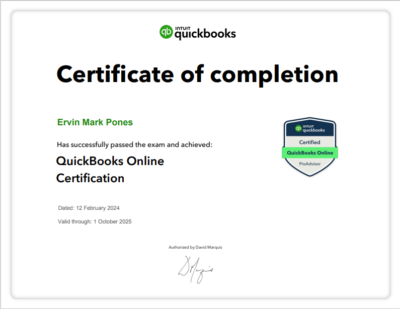 QuickBooks Online Proadvisor Certificate