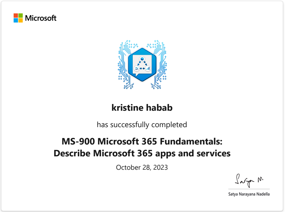 Certificate of completion - Describe Microsoft 365 apps and services