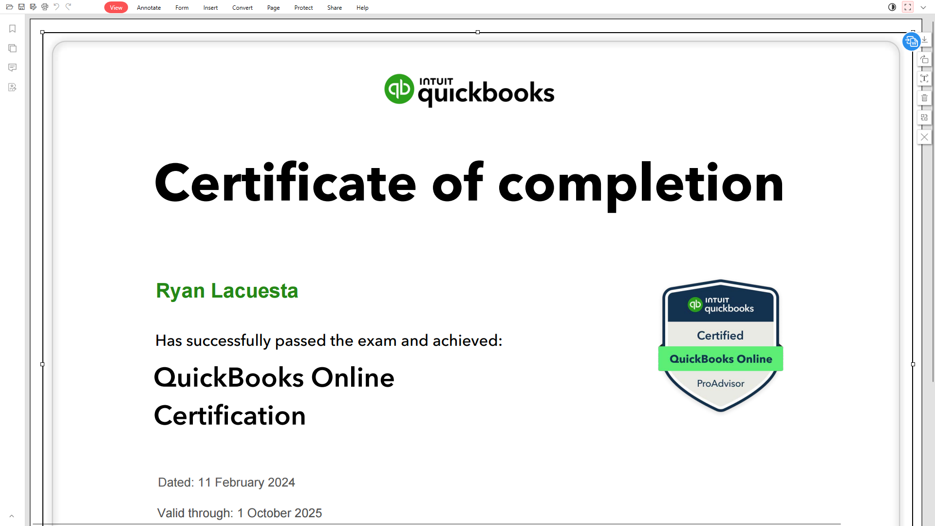 QuickBooks Online Certificate