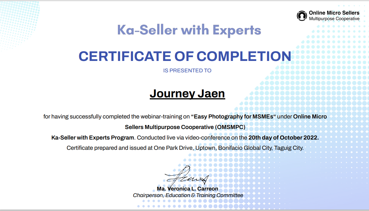 Easy Photography Certificate