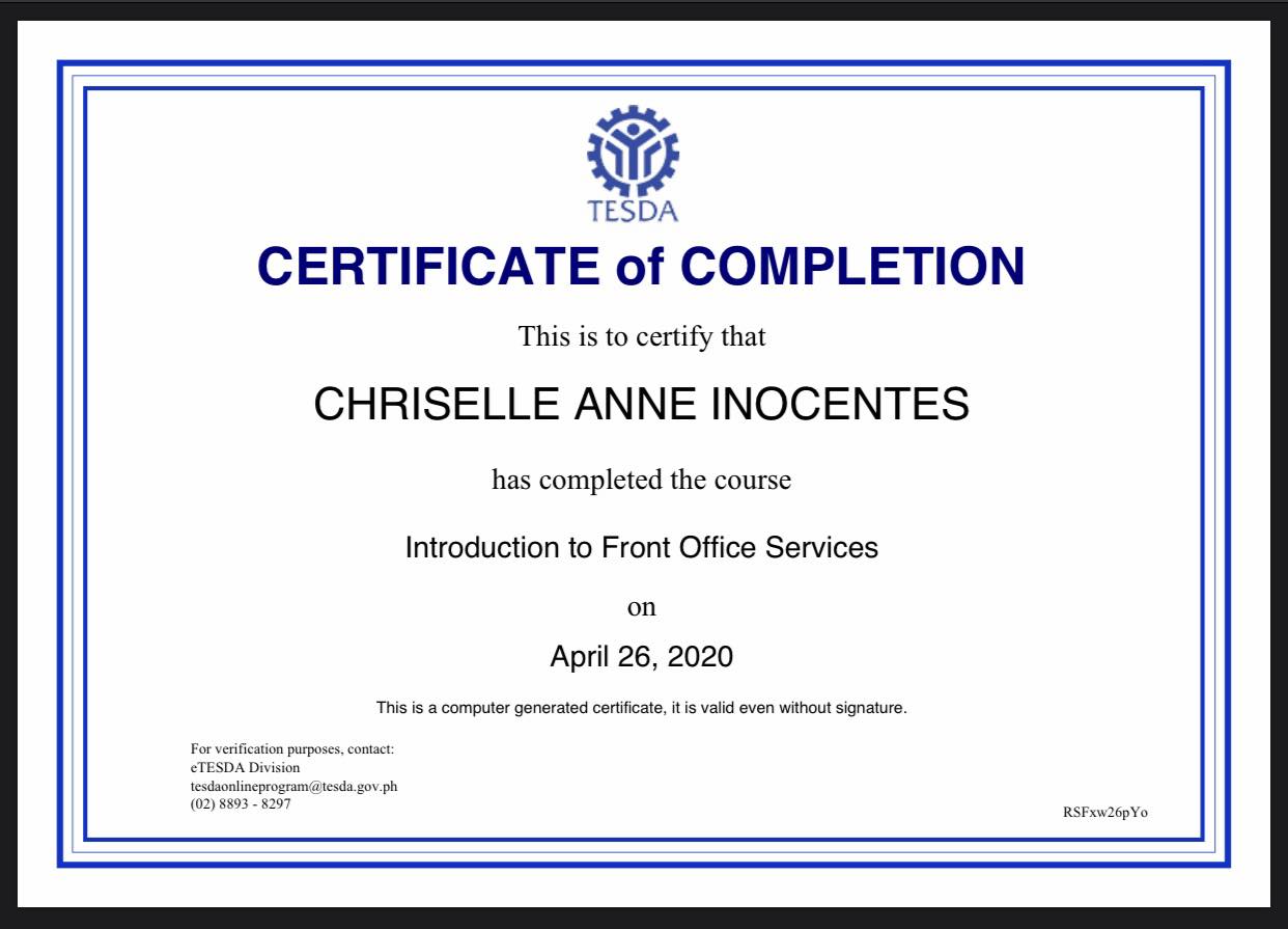 Certificate of Completion