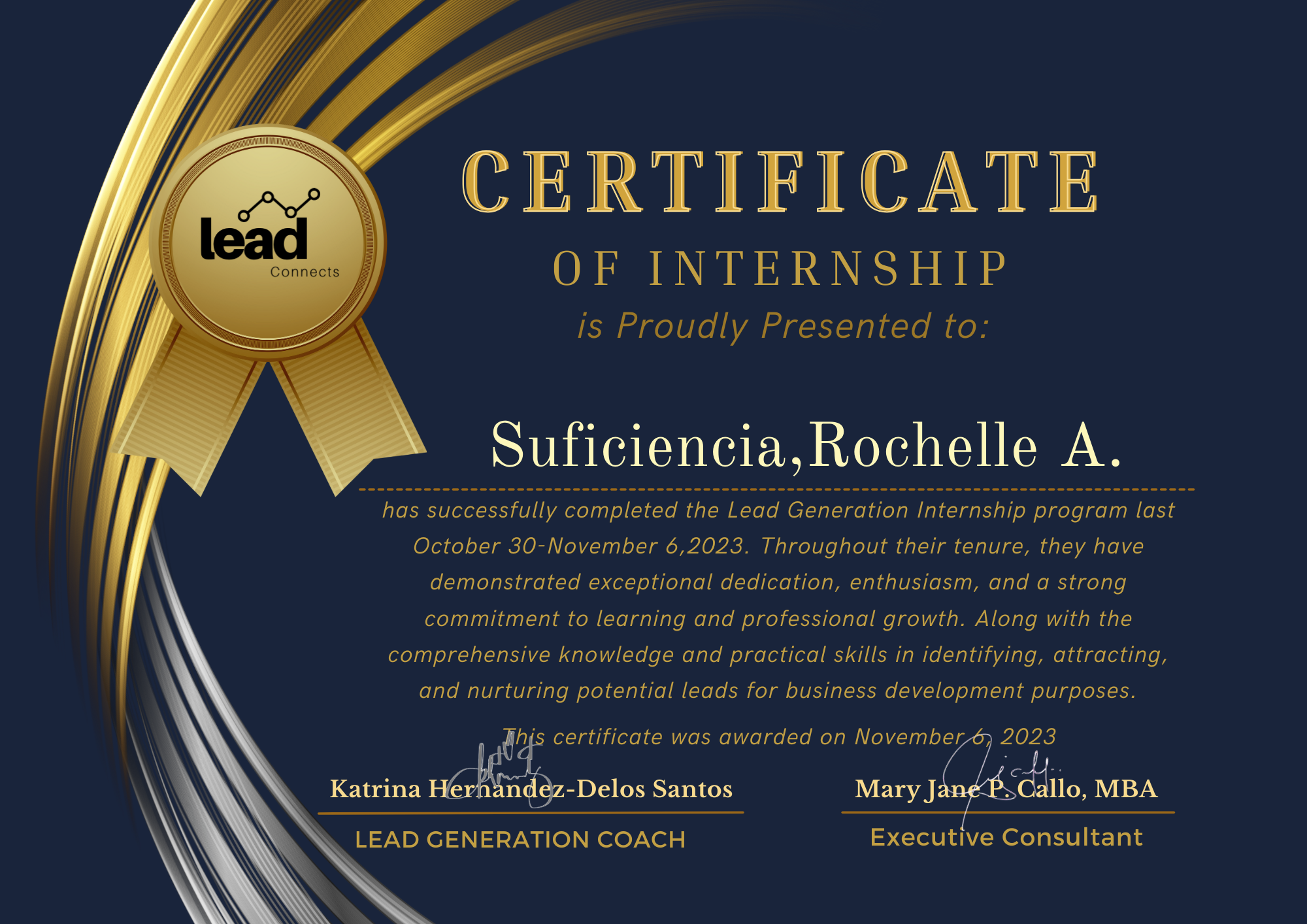 Lead Connects Internship Certificate