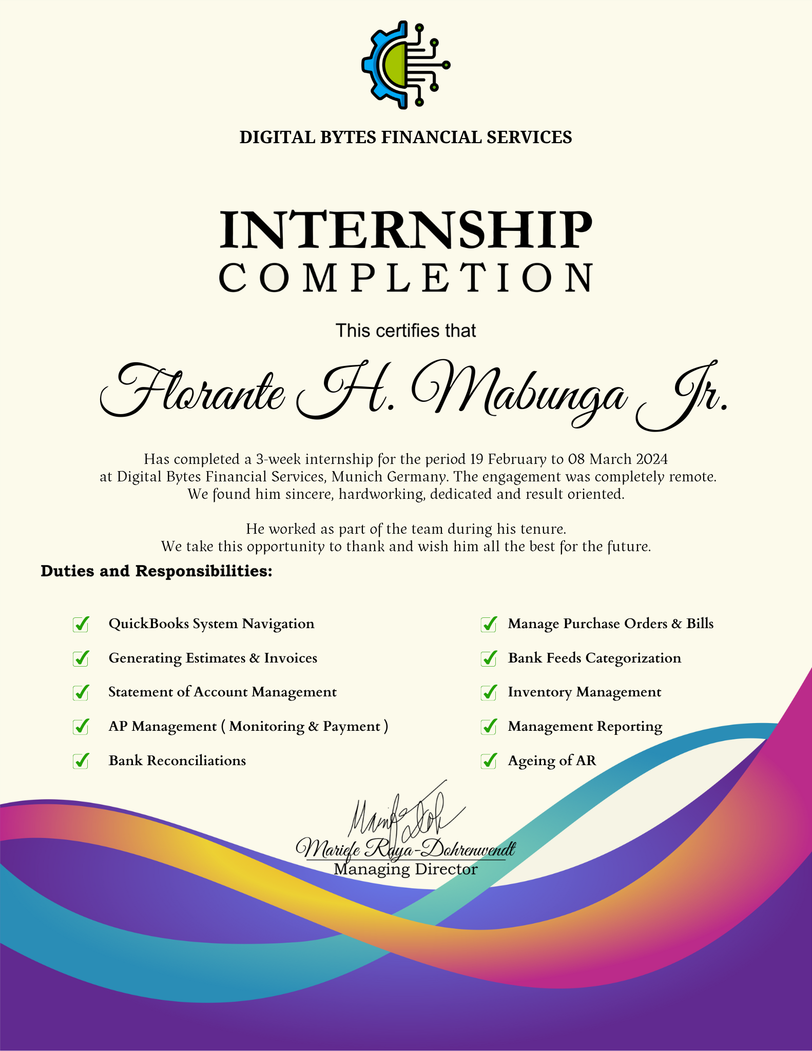 QuickBooks Online Internship - Completion