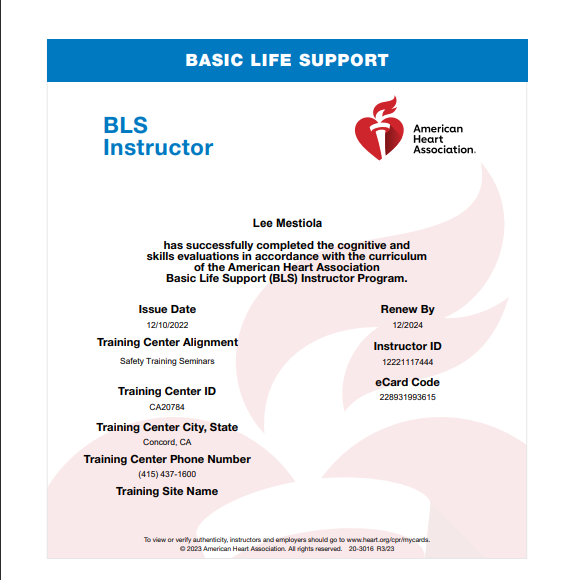 BLS Instructor Ecard for CPR Training