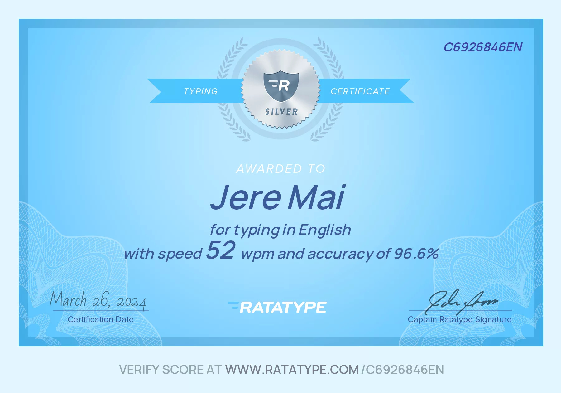 Typing Test Certificate