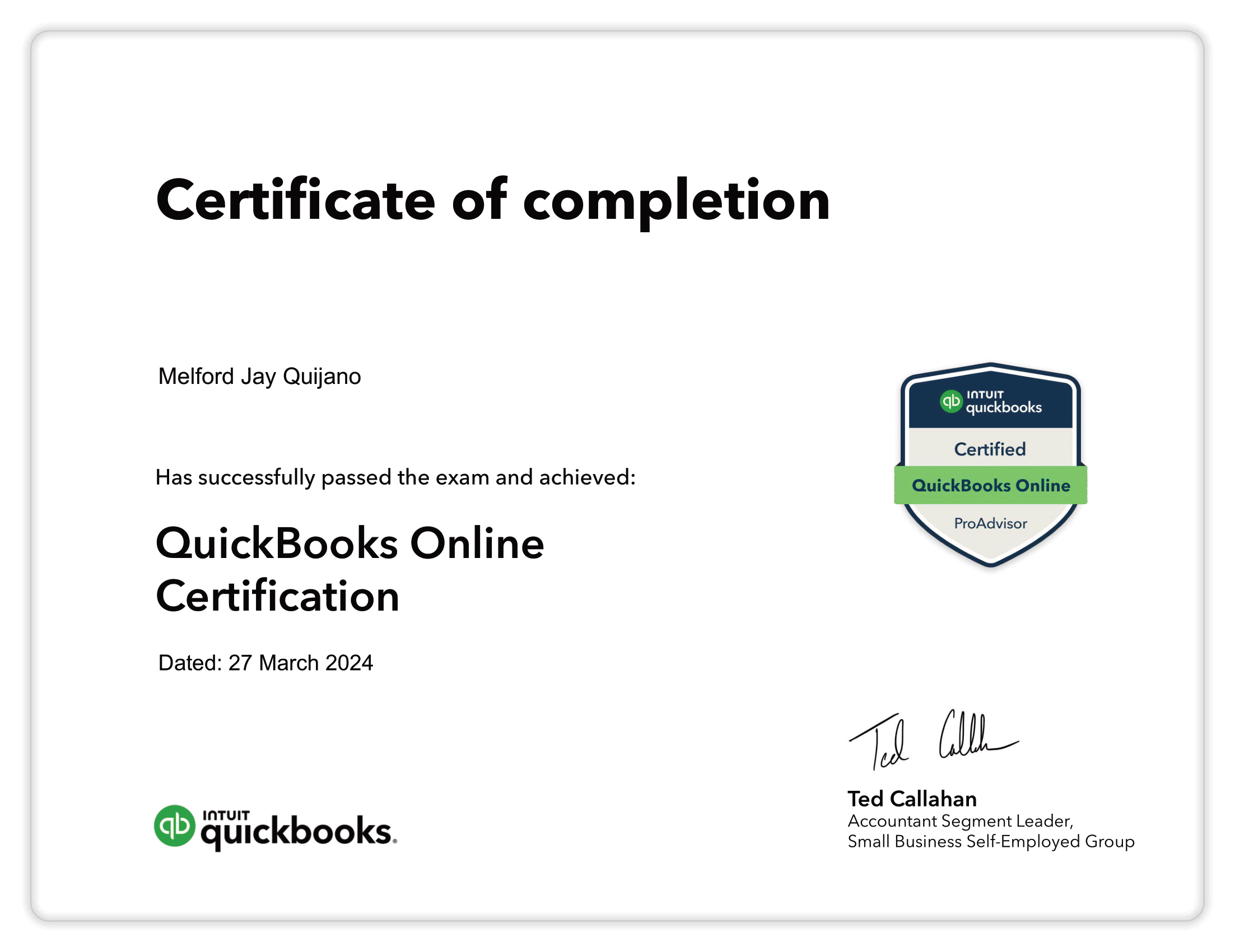 Quickbooks Online Certification