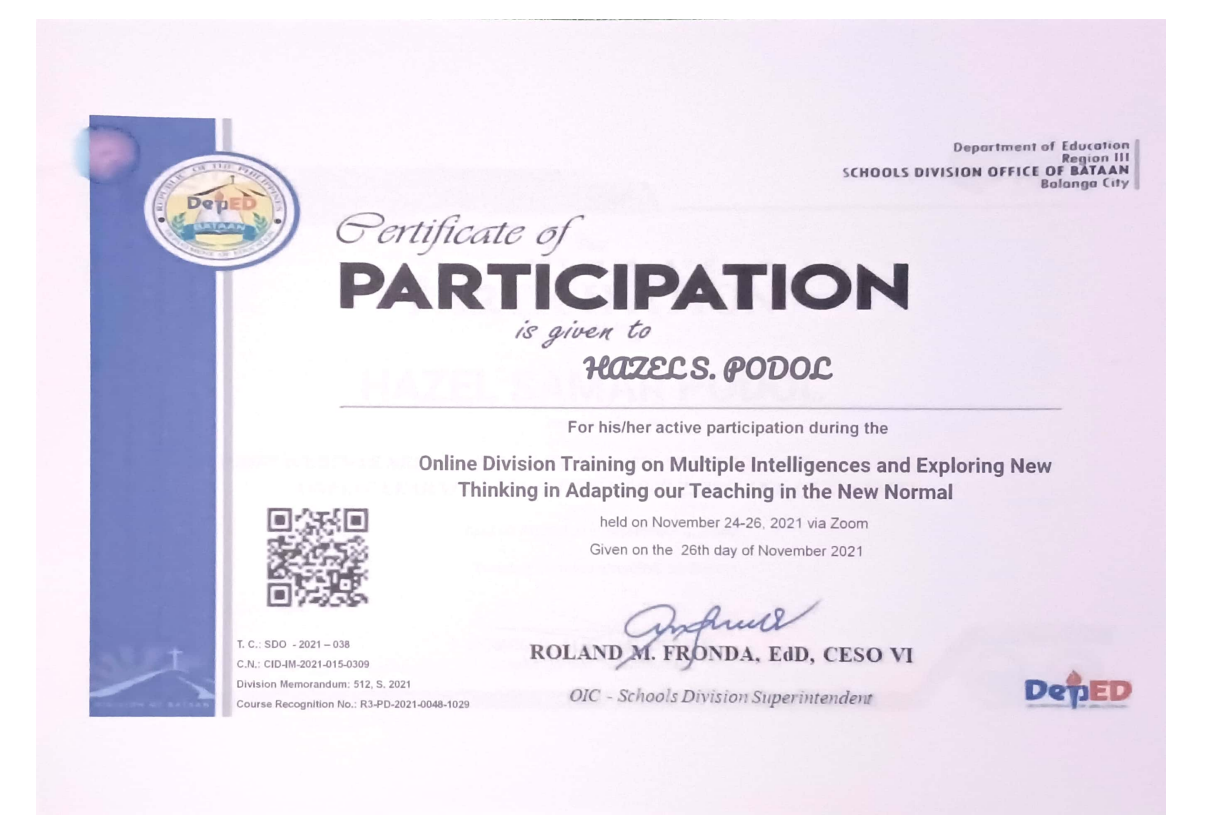 ONLINE DIVISION TRAINING ON MULTIPLE INTELLIGENCE AND EXPLORING NEW THINKING IN ADAPTING OUR TEACHING IN THE NEW NORMAL