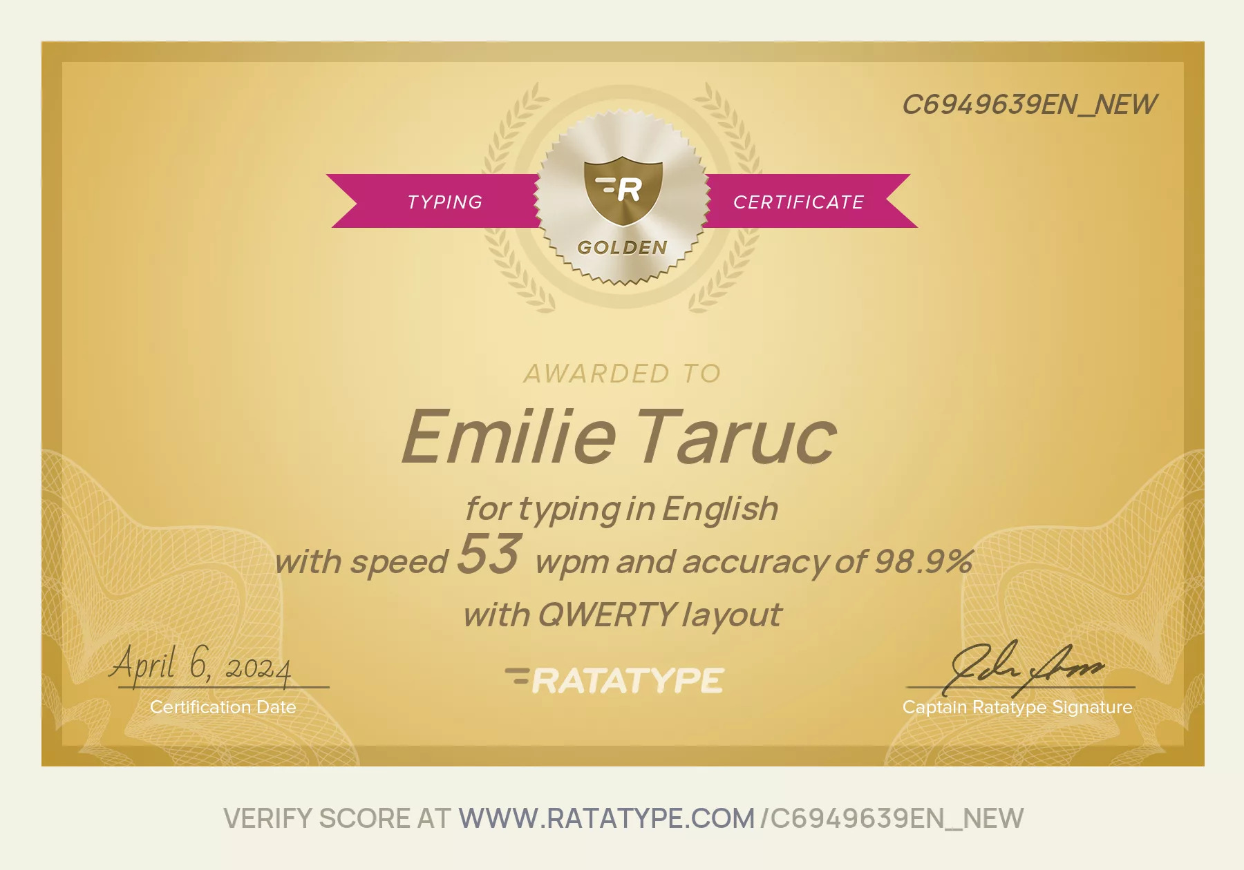 TYPING TEST CERTIFICATE