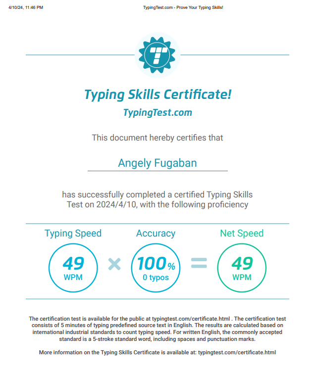 Typing Skills Certificate