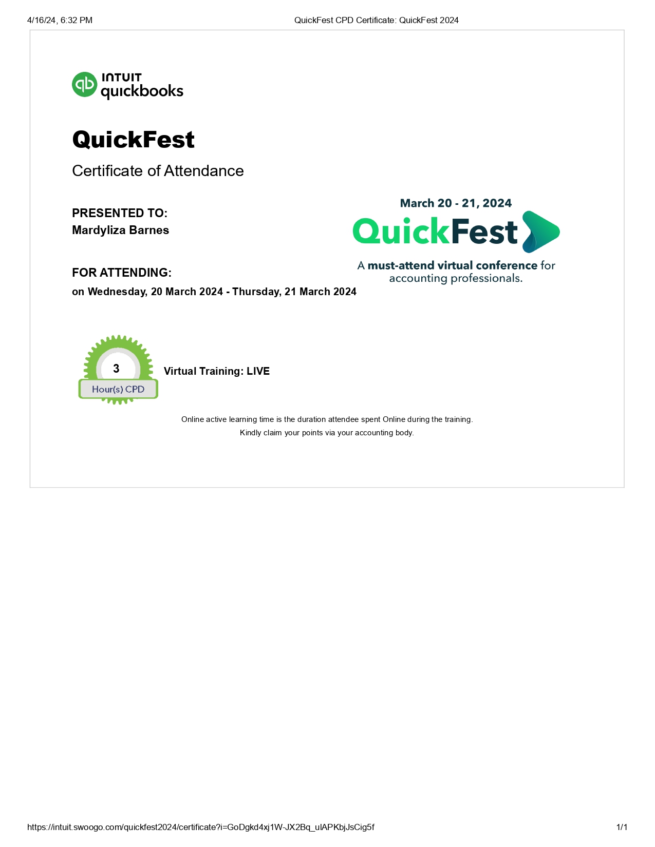 INTUIT QUICKBOOKS QuickFest Virtual Conference