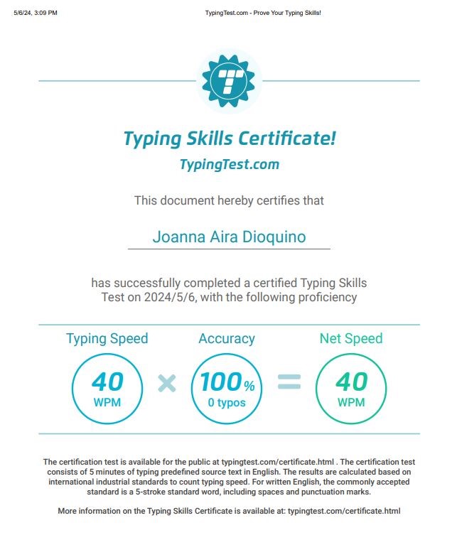 Typing test Certicate