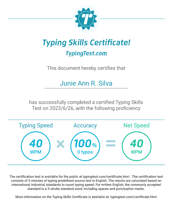 Typing Skills Certificate