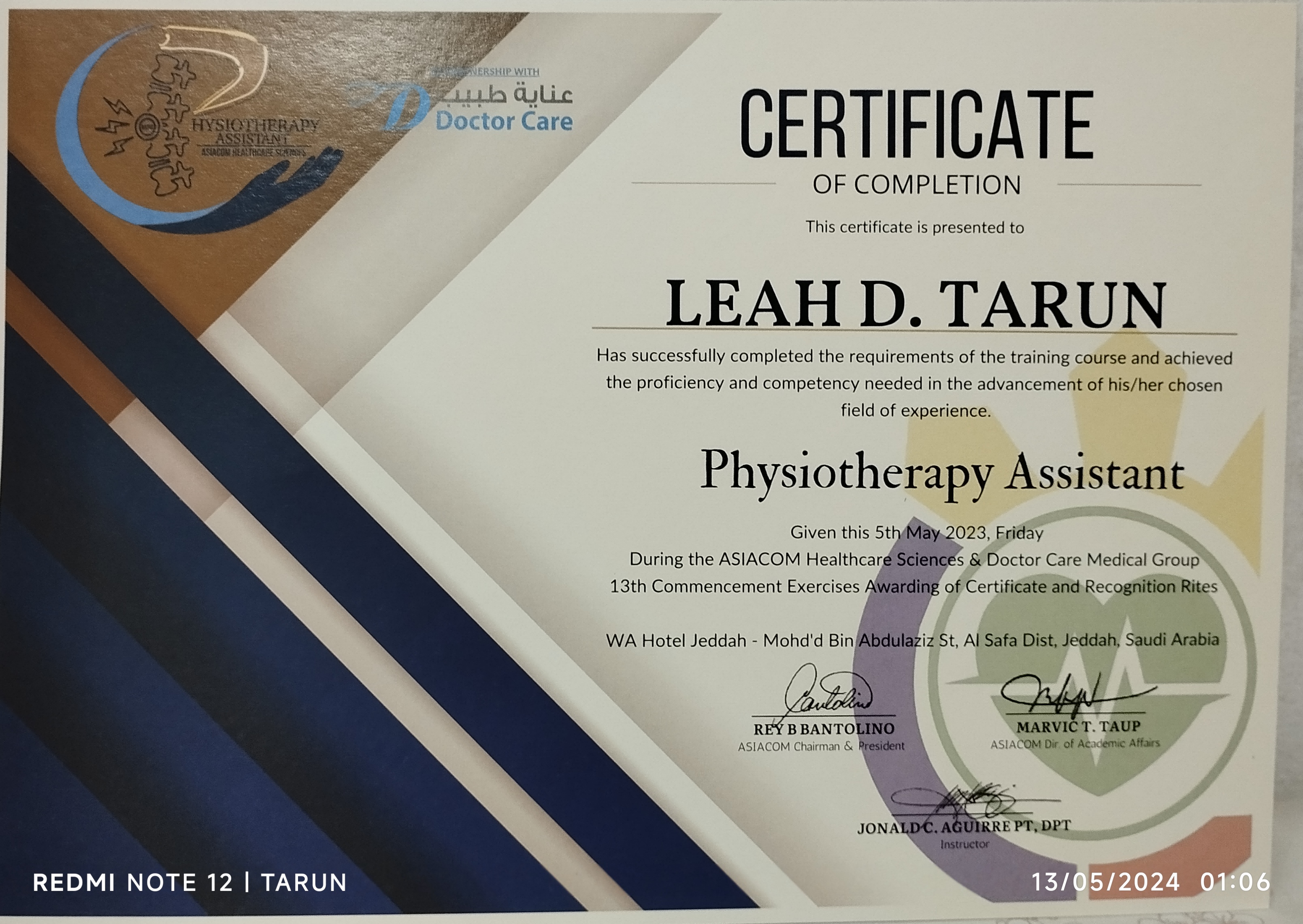 CERTIFIED PHYSIOTHERAPY ASSISTANT