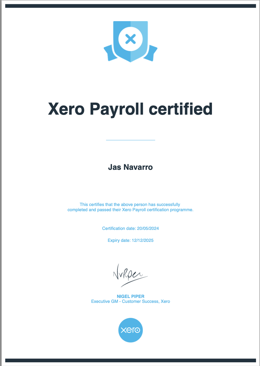 Xero Payroll Certified