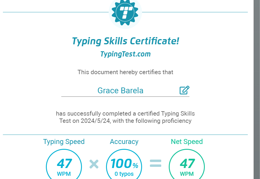 Typing Skill Certificate