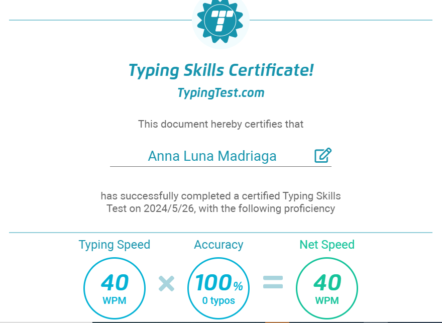 Typing Skills Certificate